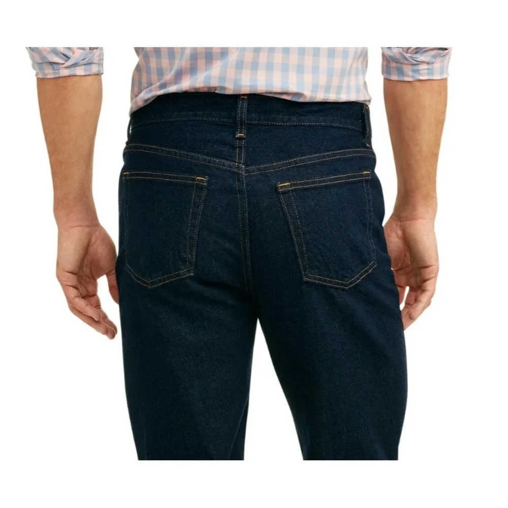 George Mens Jeans Size 34x30 Dark Wash Cotton Relaxed Fit Straight-Leg Carpenter